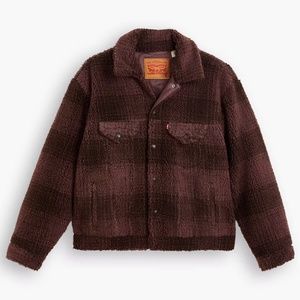 NWOT Levi's Vintage Relaxed Fit Sherpa Faux Shearling Plaid Trucker Jacket